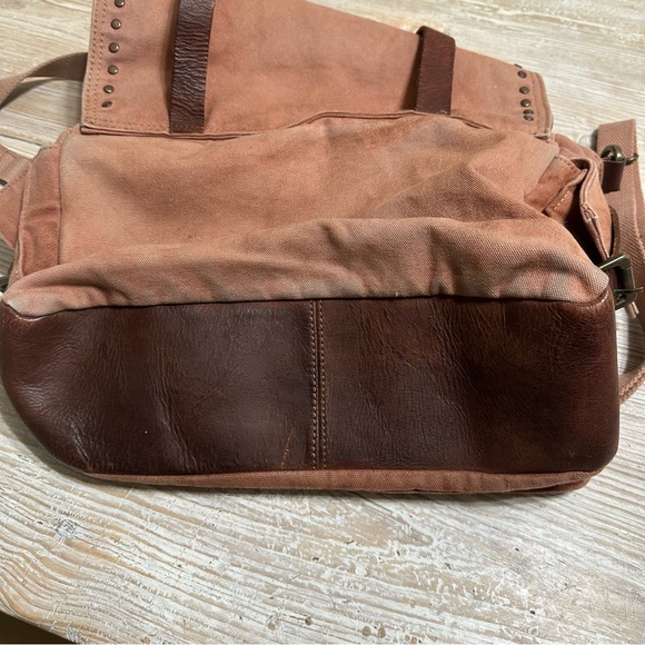 Free People Studded Distressed Canvas Leather Messenger Bag - Picture 10 of 14